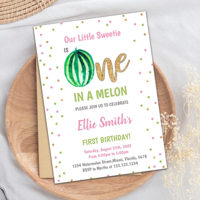 Sweet Summer Party Card for Girls or Boys (Green Watermelon Birthday Invitations)