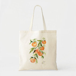 Sweet summer peach watercolor tote bag