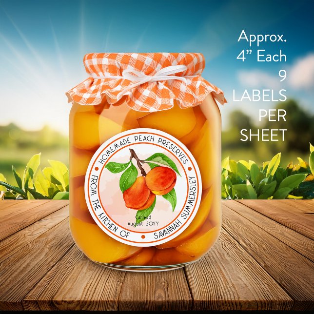 Sweet Summer Peaches Peach Preserves Canning (Sweet Summer Peaches Peach Preserves Canning WATERPROOF VINYL Round Stickers (Approx 4" - 9 Labels))