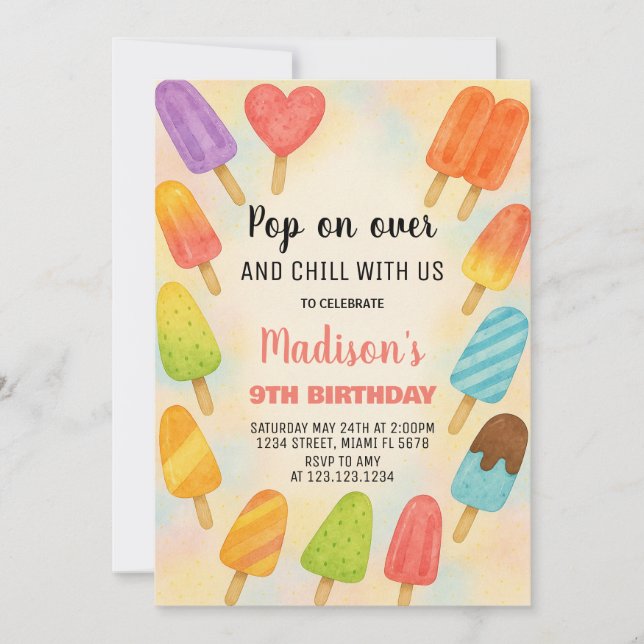 Sweet Summer Popsicle Birthday Invite (Front)