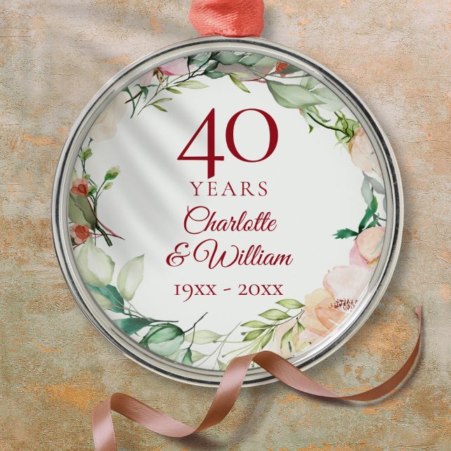 Sweet Summer Roses Garland 40th Anniversary Metal Ornament (Sweet Summer Roses Garland 40th Anniversary Metal Ornament)