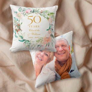 Sweet Summer Roses Garland 50th Anniversary Photo Cushion