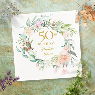 Sweet Summer Roses Garland 50th Birthday Napkin