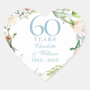 Sweet Summer Roses Garland 60th / 75th Anniversary Heart Sticker
