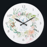 Sweet Summer Roses Garland 60th / 75th Anniversary Large Clock<br><div class="desc">Featuring a delicate watercolour floral garland,  this chic botanical 60th / 75th wedding anniversary clock can be personalised with your special diamond or platinum anniversary information in elegant diamond blue text. Designed by Thisisnotme©</div>