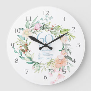 Sweet Summer Roses Garland 60th / 75th Anniversary Large Clock