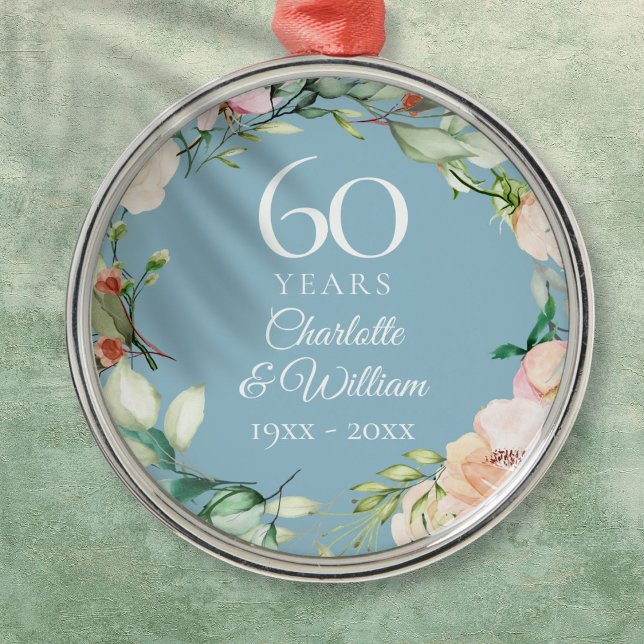 Sweet Summer Roses Garland 60th Anniversary Metal Ornament (Sweet Summer Roses Garland 60th Anniversary Metal Ornament)