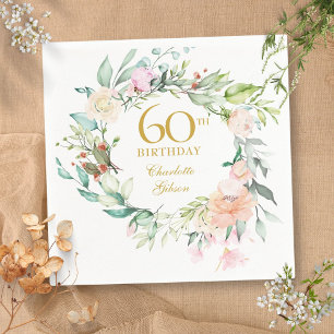 Sweet Summer Roses Garland 60th Birthday Napkin
