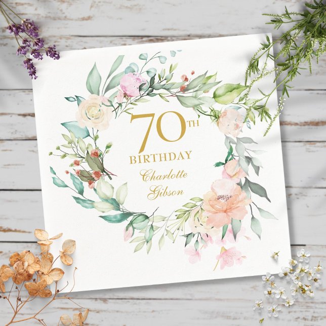Sweet Summer Roses Garland 70th Birthday Napkin (Sweet Summer Roses Garland 70th Birthday Napkins)