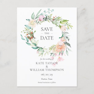 Sweet Summer Roses Garland Save the Date Announcement Postcard