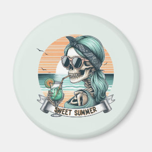Sweet Summer Skeleton Retro Sunset Design Magnet