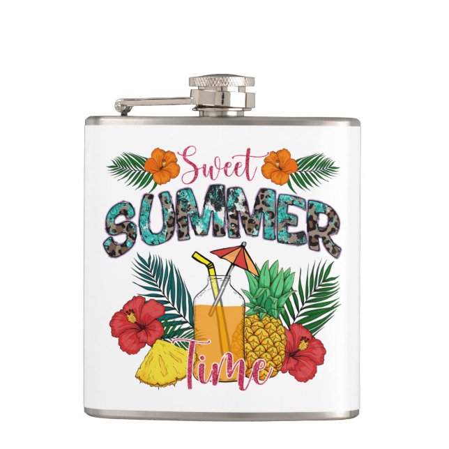 Sweet Summer Time Beach | Tropical Island Hip Flask (Front)