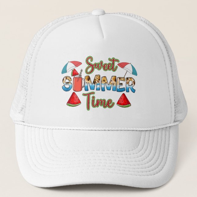 Sweet Summer Time | Colorful Watermelon Slice Trucker Hat (Front)