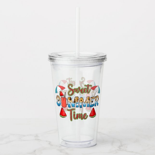 Sweet Summer Time | Colourful Watermelon Slice Acrylic Tumbler (Front)