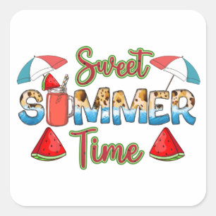 Sweet Summer Time Colourful Watermelon Slice Square Sticker