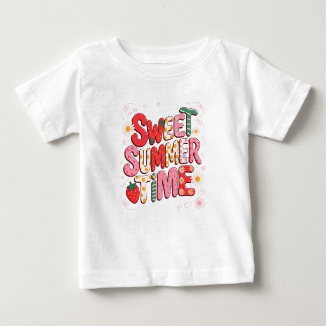 Sweet Summer Time Coquette Strawberry Retro Beach  Baby T-Shirt (Front)