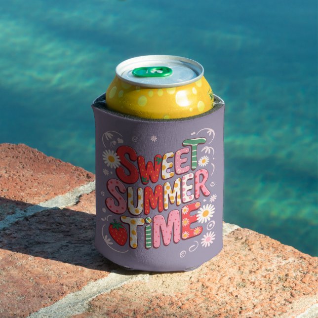 Sweet Summer Time Coquette Strawberry Retro Beach  Can Cooler (In Situ Pool)