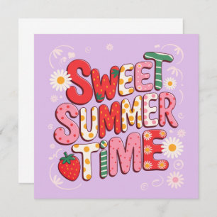 Sweet Summer Time Coquette Strawberry Retro Beach  Invitation