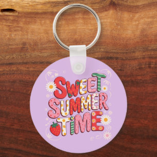 Sweet Summer Time Coquette Strawberry Retro Beach  Key Ring