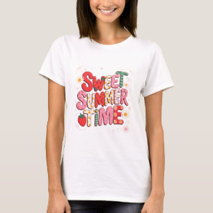 Sweet Summer Time Coquette Strawberry Retro Beach  T-Shirt