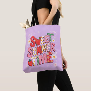 Sweet Summer Time Coquette Strawberry Retro Beach  Tote Bag