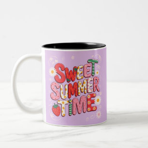 Sweet Summer Time Coquette Strawberry Retro Beach Two-Tone Coffee Mug