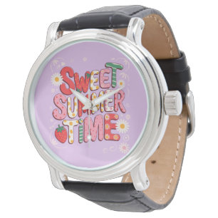 Sweet Summer Time Coquette Strawberry Retro Beach  Watch