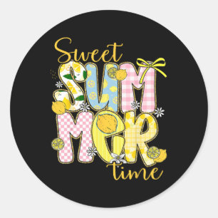 Sweet Summer Time Lemon Coquette Bow Family Vacati Classic Round Sticker
