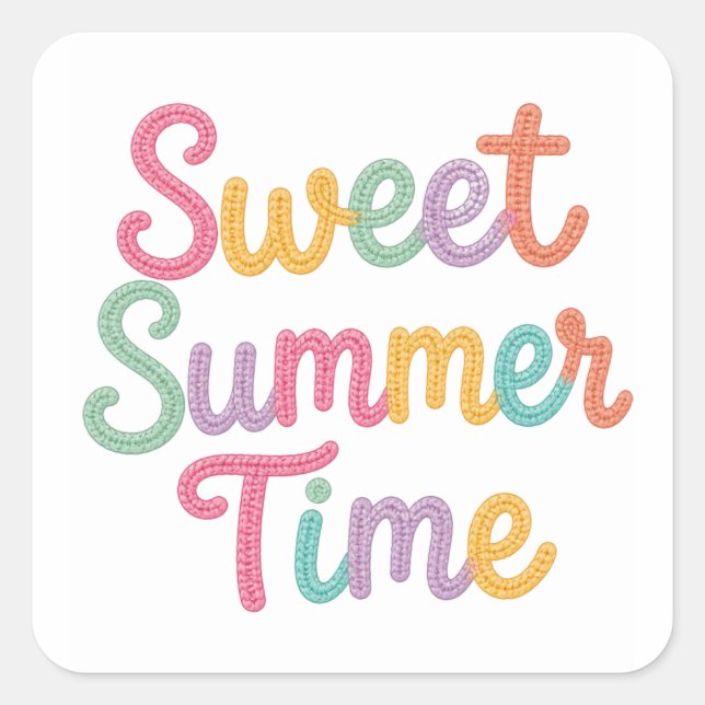 Sweet Summer Time Pastel Knit Text Square Sticker (Front)