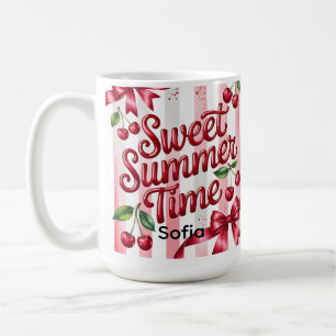 Sweet Summer Time Red Cherries and Pink Ribbons Coffee Mug
