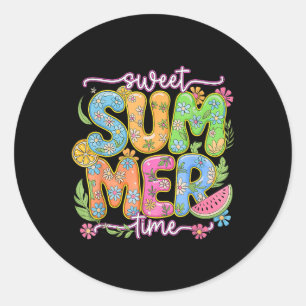 Sweet Summer Time Retro Sweet Summer Time Girl Wom Classic Round Sticker