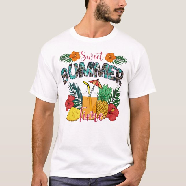 Sweet Summer Time | Tropical Fruits & Floral T-Shirt (Front)