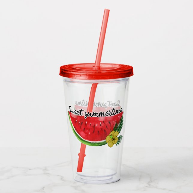 Sweet Summer Time | Watercolor Watermelon Acrylic Tumbler (Back)