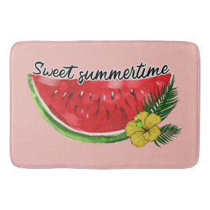 Sweet Summer Time Watercolor Watermelon Bath Mat