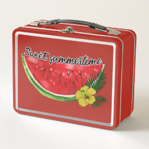 Sweet Summer Time Watercolor Watermelon Metal Lunch Box