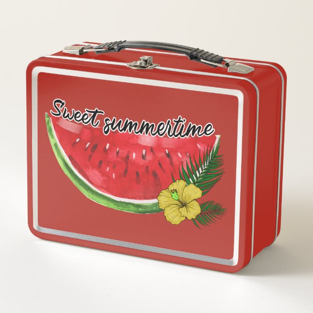 Sweet Summer Time | Watercolor Watermelon Metal Lunch Box (Front)