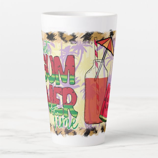 Sweet Summer Time | Watermelon, Beach & Leopard Latte Mug (Front)