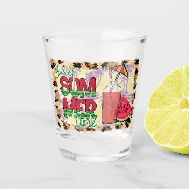Sweet Summer Time | Watermelon, Beach & Leopard Shot Glass (Front)