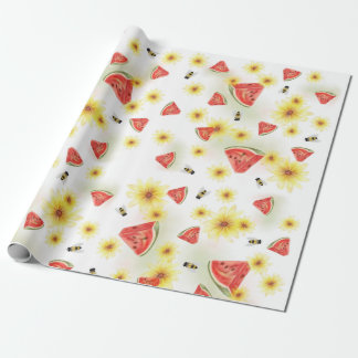 Sweet Summer Vibe: Watermelon, Sunflowers, and Bee Wrapping Paper