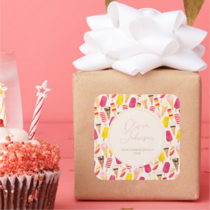 Sweet Summer Watercolor Ice Cream Square Sticker