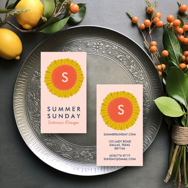 Sweet Sunflower Daisy Flower CUSTOM  Initials Business Card (Custom business card with logo initials daisy design)