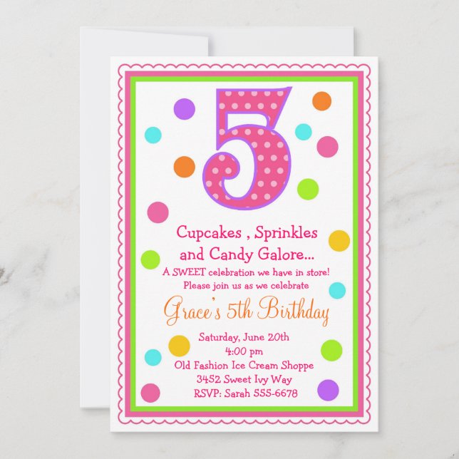 Sweet Surprise 5th Birthday Invitation (Front)