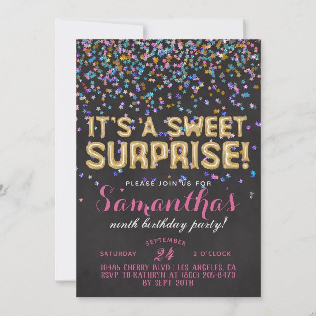 Sweet Surprise Birthday Confetti Invitation (Front)