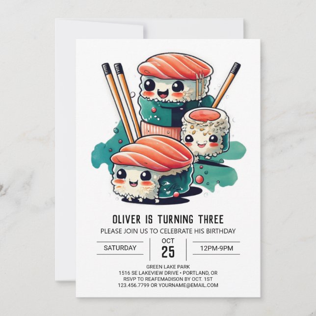 Sweet Sushi Kids Birthday Invitation (Front)