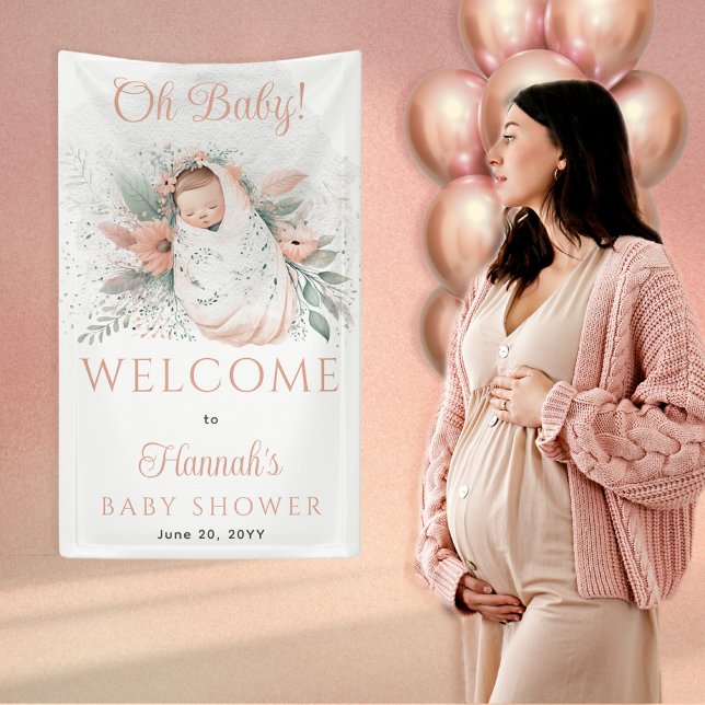 Sweet Swaddled Oh Baby Floral Girl Baby Shower Banner (Creator Uploaded)