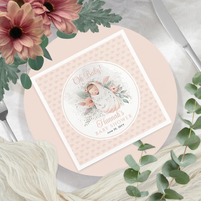 Sweet Swaddled Oh Baby Floral Girl Baby Shower Napkin (Creator Uploaded)