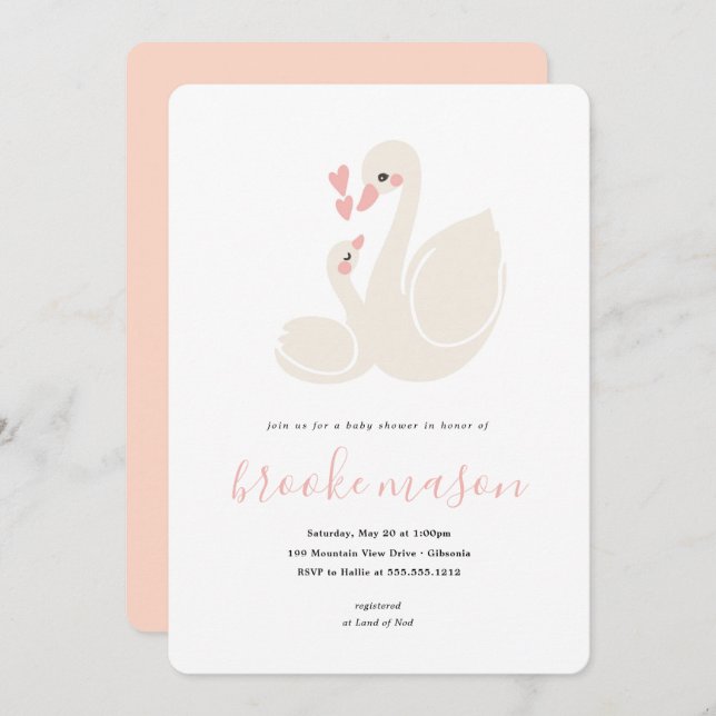Sweet Swan Baby Shower Invitation (Front/Back)