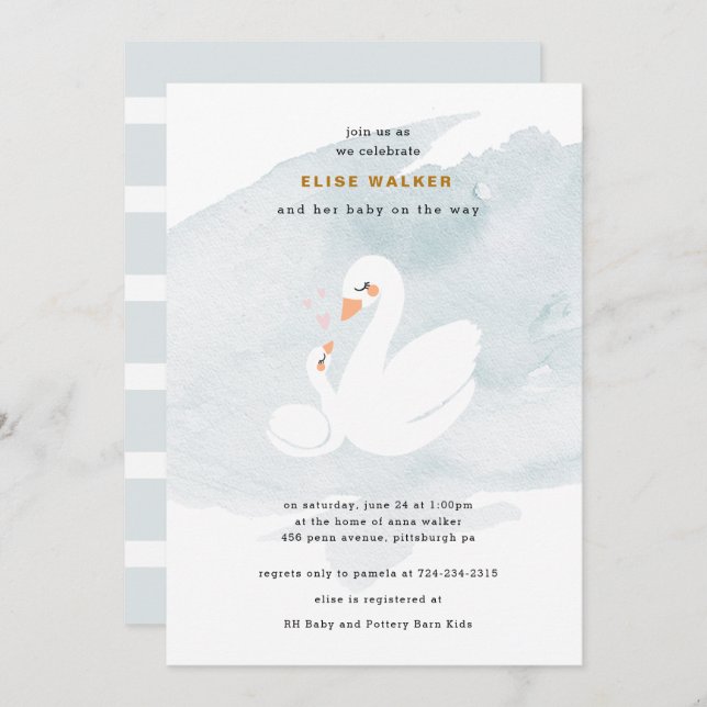 Sweet Swan Baby Shower, Swan Princess Invitation (Front/Back)