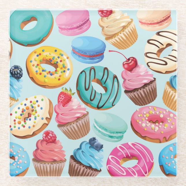 Sweet Sweets: Pattern of Delight. Glass Coaster (Front)