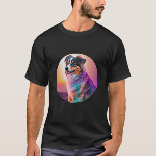 Sweet Synthwave Australian Shepherd with 80s Twist T-Shirt